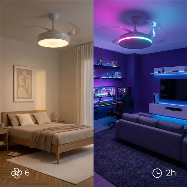 Ceiling Fan with RGB LED Light, 4 Retractable Blades and Remote Control InnovaGoods
