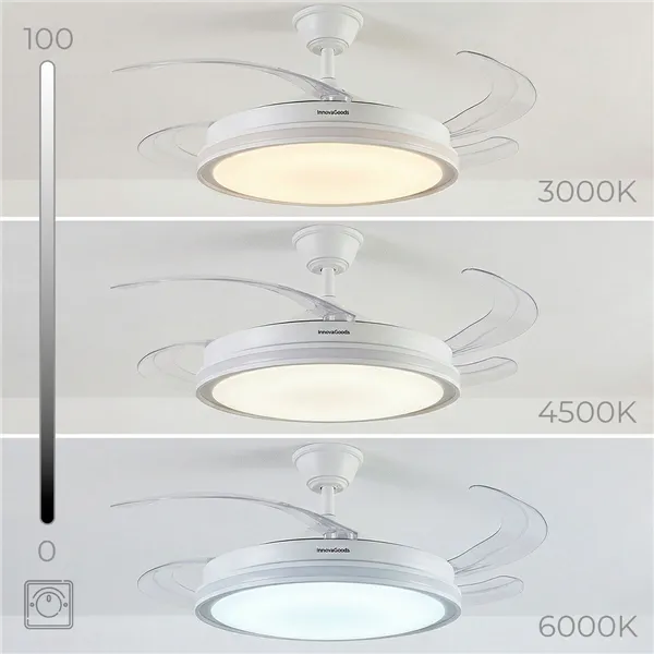 Ceiling Fan with RGB LED Light, 4 Retractable Blades and Remote Control InnovaGoods