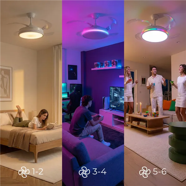 Ceiling Fan with RGB LED Light, 4 Retractable Blades and Remote Control InnovaGoods