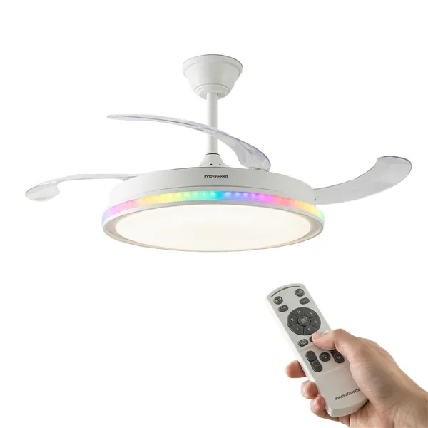 Ceiling Fan with RGB LED Light, 4 Retractable Blades and Remote Control InnovaGoods