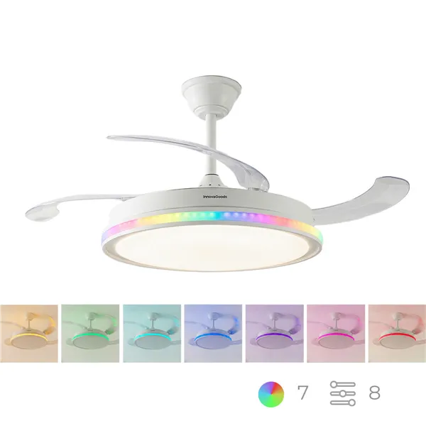 Ceiling Fan with RGB LED Light, 4 Retractable Blades and Remote Control InnovaGoods