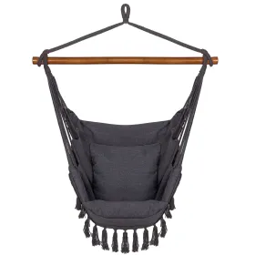 Pakabinama kėdė su pagalvėlėmis Springos HM045 130x100cm Brazilų hamakas su kutais pilkas