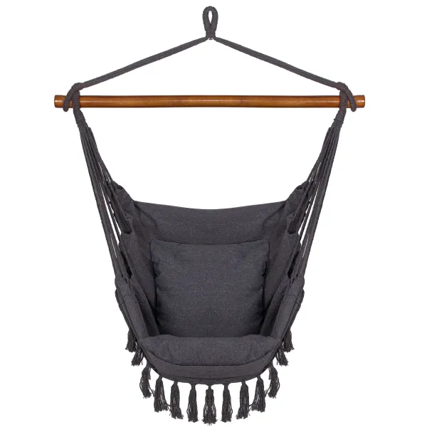 Pakabinama kėdė su pagalvėlėmis Springos HM045 130x100cm Brazilų hamakas su kutais pilkas