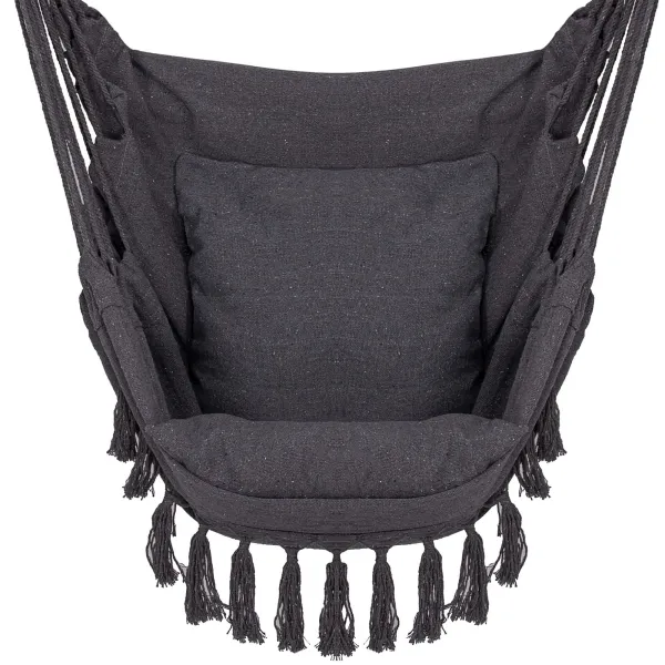 Pakabinama kėdė su pagalvėlėmis Springos HM045 130x100cm Brazilų hamakas su kutais pilkas