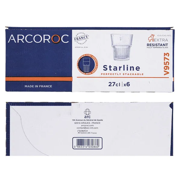 Glass for water Arcoroc Starline Transparent Glass 270 ml (6 Units)