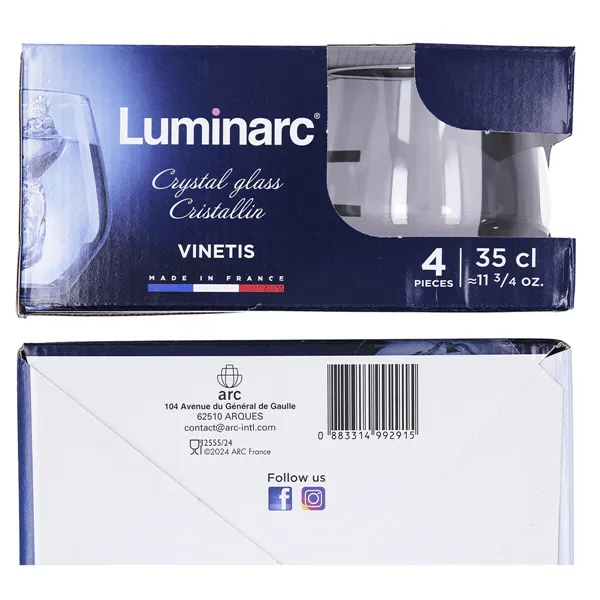 Glass for water Luminarc Vinetis Transparent Glass 360 ml (4 Units)