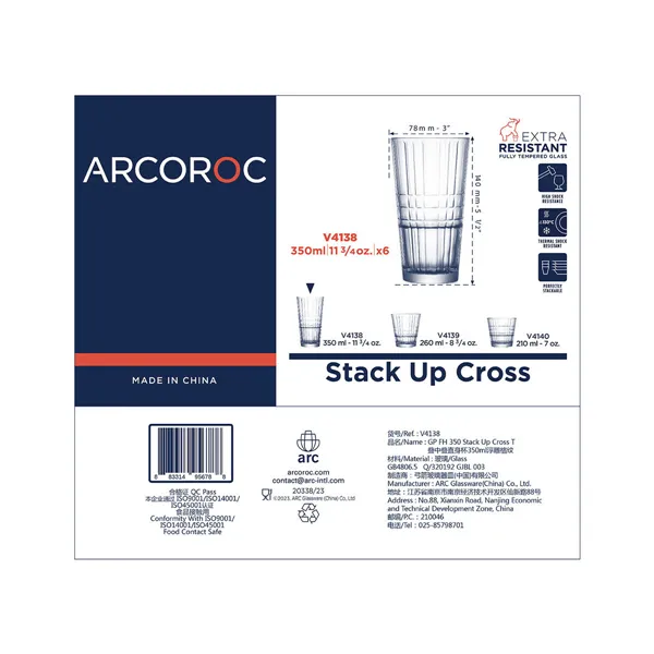 Glass Arcoroc Stack'up Cross Transparent Glass 350 ml (6 Units)