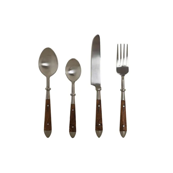 Cutlery DKD Home Decor Natural Silver Stainless steel Acacia (4,5 x 2 x 20 cm)