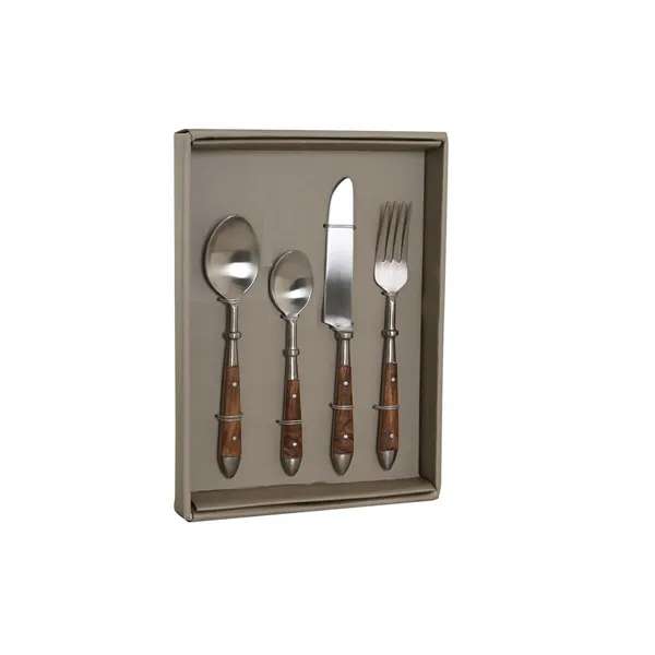 Cutlery DKD Home Decor Natural Silver Stainless steel Acacia (4,5 x 2 x 20 cm)