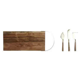 Cutting board DKD Home Decor Golden Natural Stainless steel Acacia 46,5 x 17,7 x 2 cm (4 Pieces)