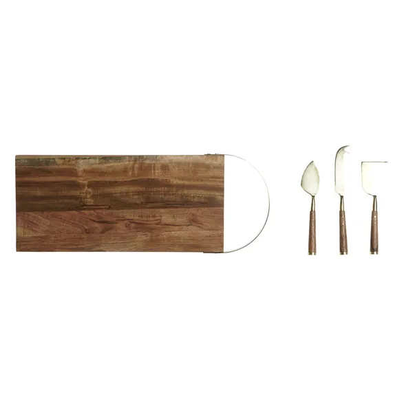 Cutting board DKD Home Decor Golden Natural Stainless steel Acacia 46,5 x 17,7 x 2 cm (4 Pieces)