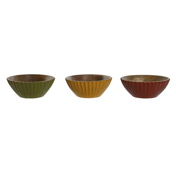 Snack Bowl Home ESPRIT Yellow Green Coral Mango wood 15 x 15 x 8 cm (3 Units)