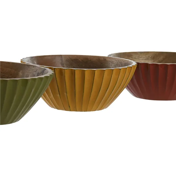 Snack Bowl Home ESPRIT Yellow Green Coral Mango wood 15 x 15 x 8 cm (3 Units)