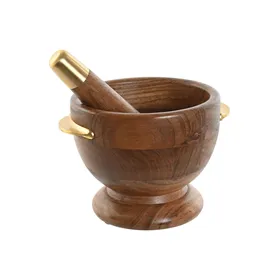 Mortar and pestle Home ESPRIT Stainless steel Acacia 20,5 x 17 x 14,5 cm