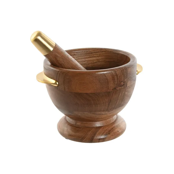 Mortar and pestle Home ESPRIT Stainless steel Acacia 20,5 x 17 x 14,5 cm