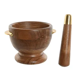 Mortar and pestle Home ESPRIT Stainless steel Acacia 20,5 x 17 x 14,5 cm