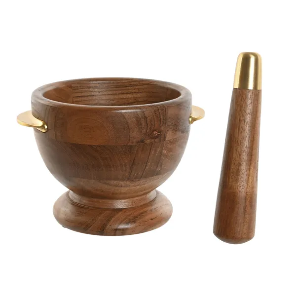 Mortar and pestle Home ESPRIT Stainless steel Acacia 20,5 x 17 x 14,5 cm