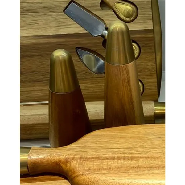 Salt and Pepper Shakers Home ESPRIT Golden Natural Stainless steel Acacia 6 x 6 x 25 cm