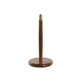 Kitchen Paper holder Home ESPRIT Golden Natural Stainless steel Acacia 18 x 18 x 36,5 cm
