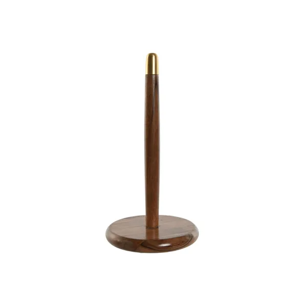 Kitchen Paper holder Home ESPRIT Golden Natural Stainless steel Acacia 18 x 18 x 36,5 cm