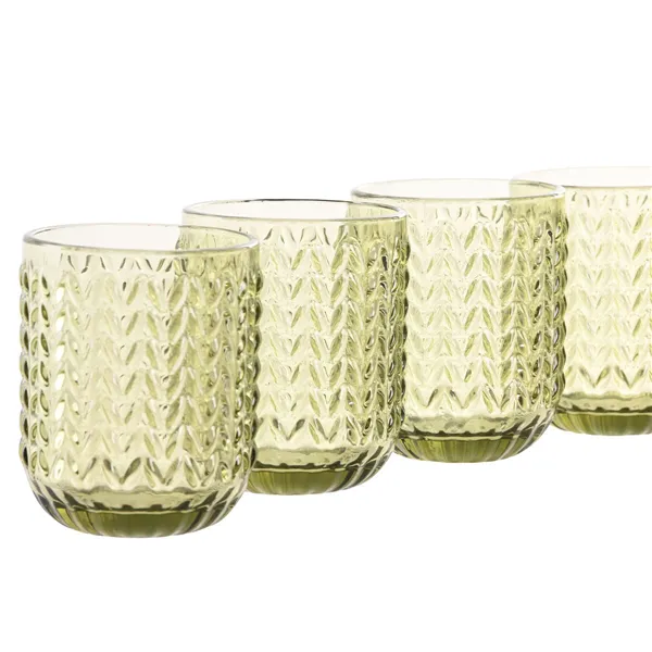 Set of glasses Home ESPRIT Green Crystal With relief 275 ml (6 Units)