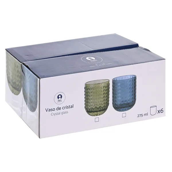 Set of glasses Home ESPRIT Green Crystal With relief 275 ml (6 Units)
