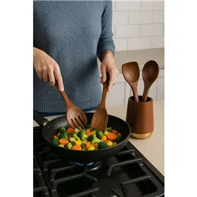 Pot for Kitchen Utensils Home ESPRIT Stainless steel Acacia 13 x 13 x 16,5 cm 4 Pieces
