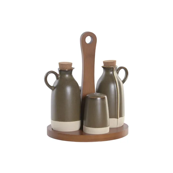 Oil and Vinegar Set Home ESPRIT Green Acacia Stoneware Urban 19 x 16 x 22,5 cm