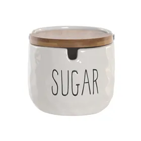 Sugar Bowl Home ESPRIT White Natural Bamboo Porcelain 10 x 10 x 9 cm