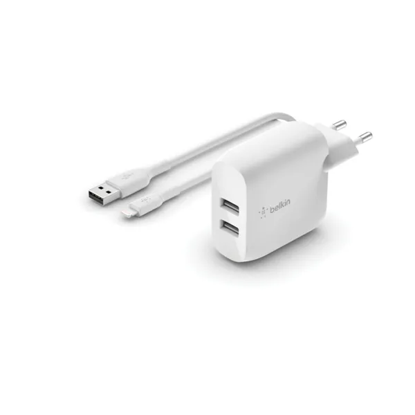 Wall Charger + MFI Certified Lightning Cable Belkin WCD001VF1MWH White Multicolour