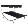 Double Garden Lounger with Adjustable Canopy, Black Springos GF2000