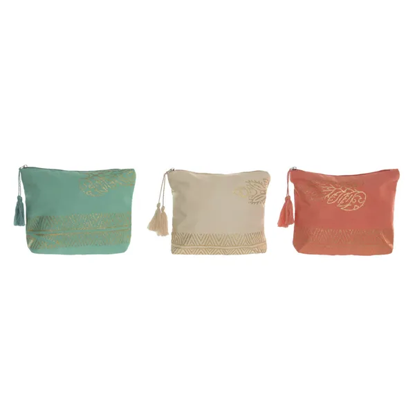 Travel Vanity Case Home ESPRIT Green Beige Golden Coral Mediterranean 20 x 5 x 25 cm (3 Units)