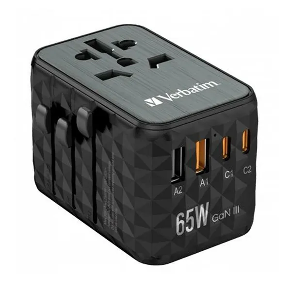 Universal Travel Power Adapter Verbatim Black Grey 65 W