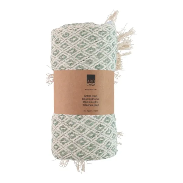Arti Casa - Diamond Pattern Cotton Blanket 130x170 cm (Green / White)