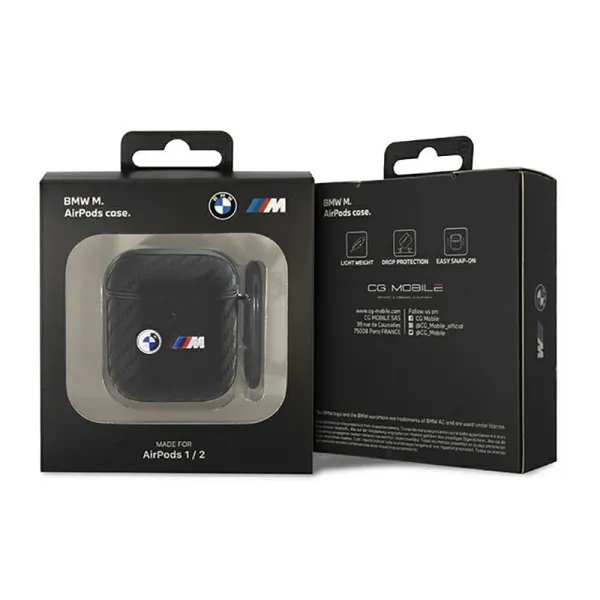 BMW Carbon Double Metal Logo - Case for AirPods 1/2 gen (Black)