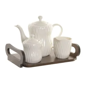 Tea Set Home ESPRIT White Dark brown Bamboo Porcelain
