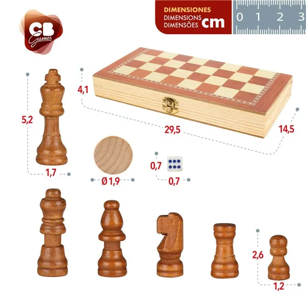 Chess and Checkers Board CB Games Wood Backgammon (6 Units)