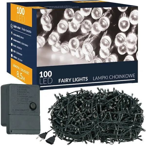 Kalėdinės eglutės lemputės, 100 LED, Springos CL0127, šaltai balta, 8,5 m