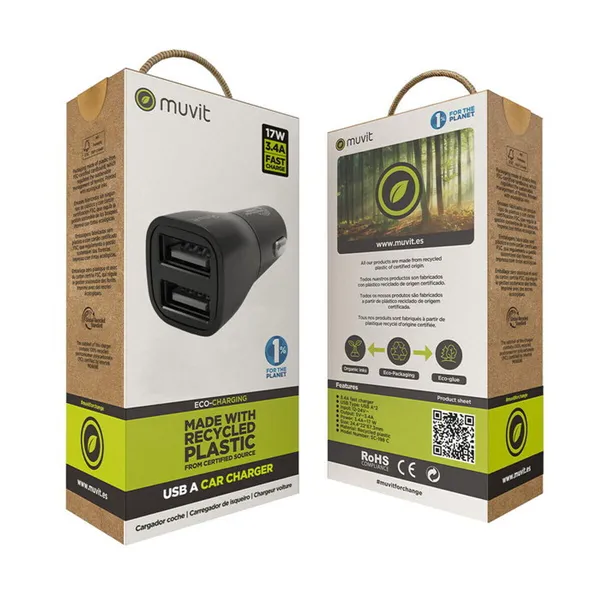 USB Car Charger with 2 Ports Muvit Black