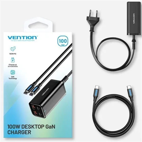 Wall Charger Vention FBSBG-EU Black 100 W