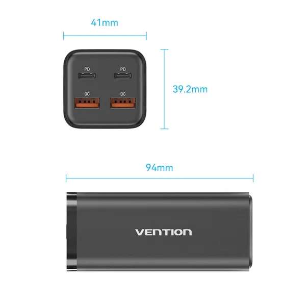 Wall Charger Vention FBSBG-EU Black 100 W