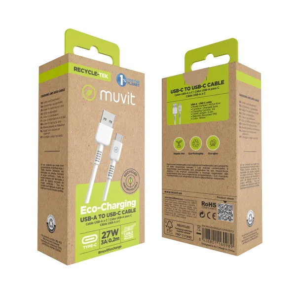 USB-Kaapeli Muvit Valkoinen 20 cm