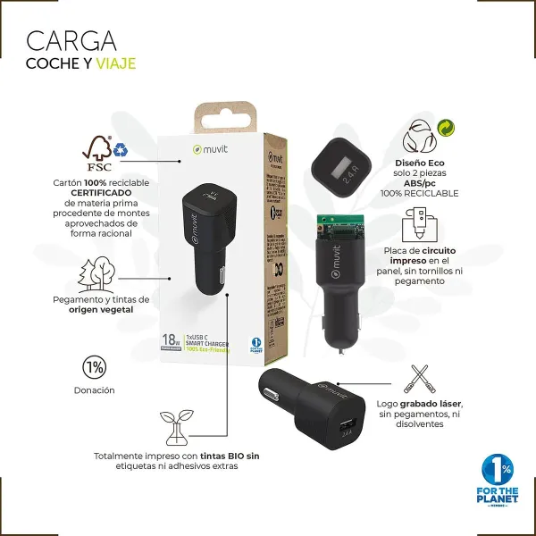 USB Car Charger Muvit Black 30 W
