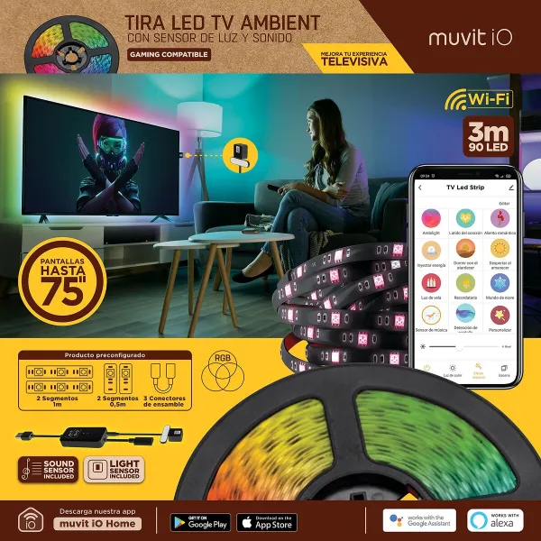 LED ribad Muvit iO Must 30 cm 3 m