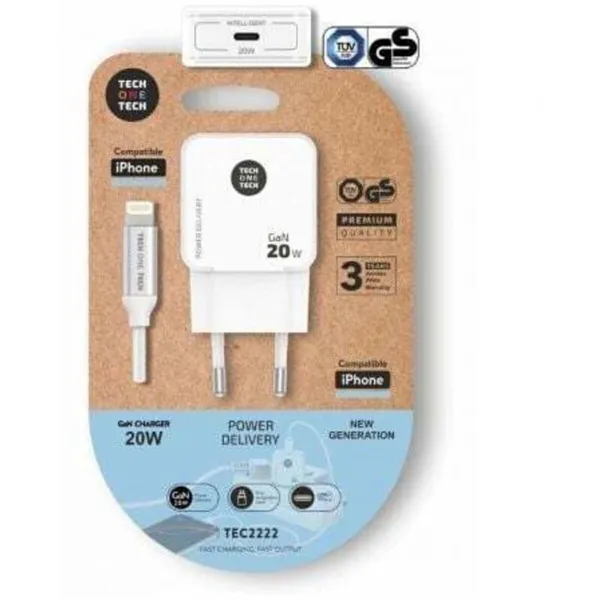 Wall Charger + MFI Certified Lightning Cable Tech One Tech White 20 W