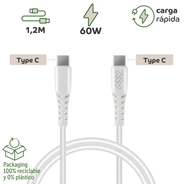 USB-C - USB-C kaapeli Myway MWUSC0024 Balts