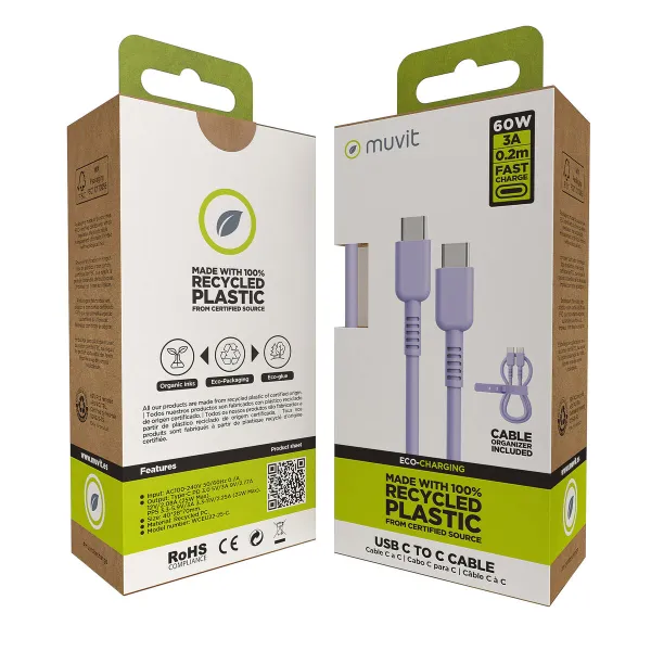 USB-C - USB-C Kaabel Muvit for Change Lavendel 0,2 m