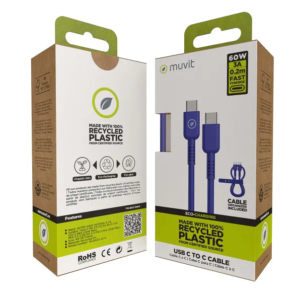 USB-C - USB-C Kaabel Muvit for Change Sinine 0,2 m
