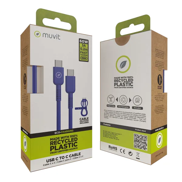 USB-C - USB-C Kaabel Muvit for Change Sinine 0,2 m