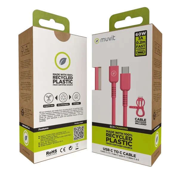 USB-C - USB-C kaapeli Muvit for Change Magenta 0,2 m